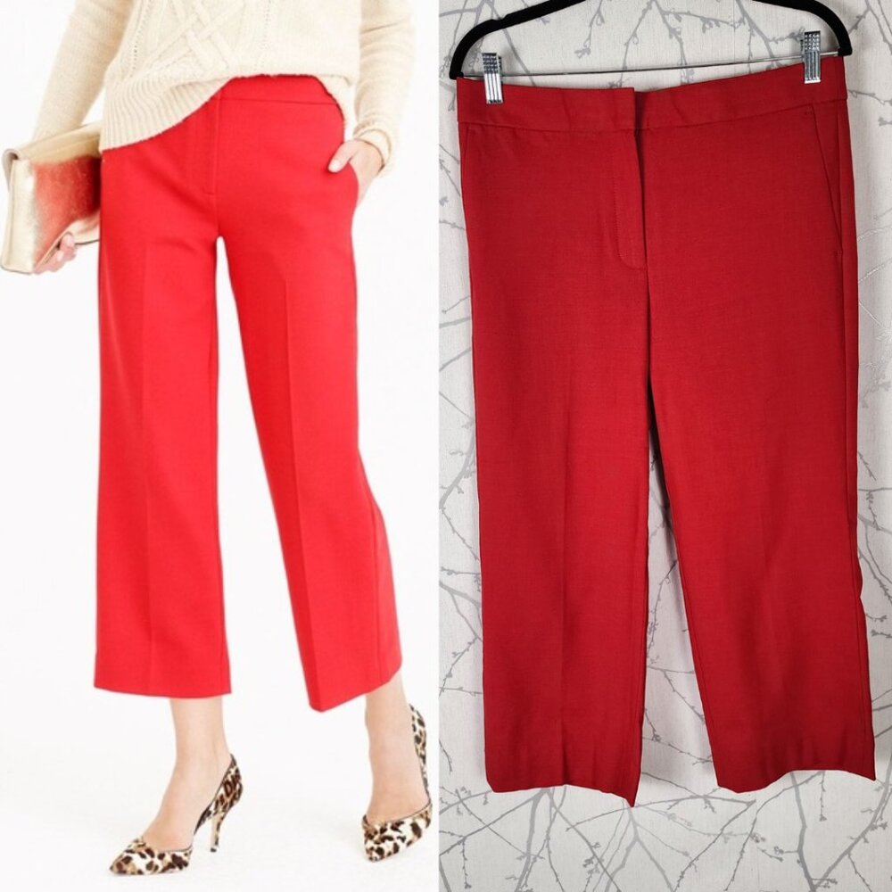 J. Crew Red 55% Wool Twill High Rise Straight Leg Ankle Pants